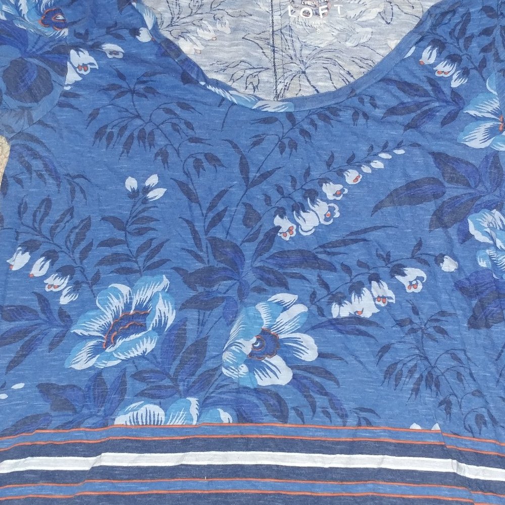 Blue Floral/Striped Summer Top Size S